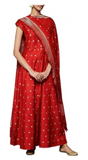 red jumpsuit with embroidered peplum